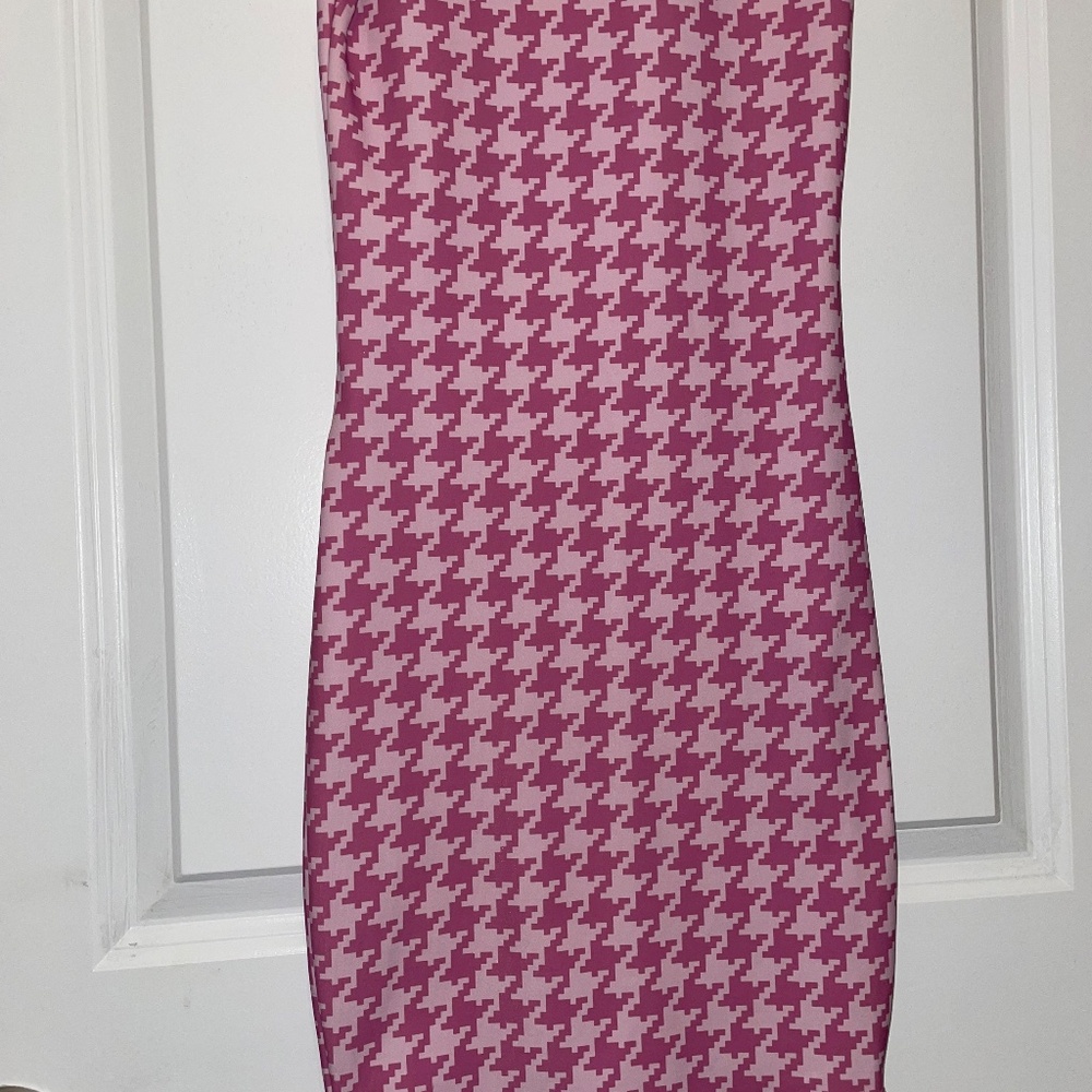 Black Milk Clothing High Neck Toastie Dress Pink houndstooth pattern Size XS - Picture 4 of 7
